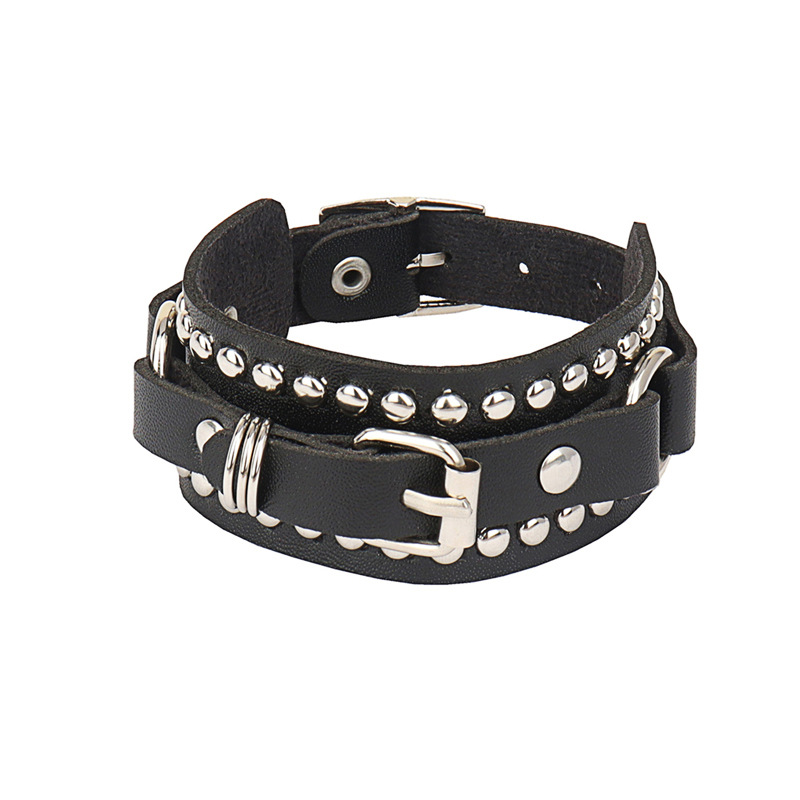 Goth Black Leather Wristband B - огляд і ціна Women'S Emo Accessories